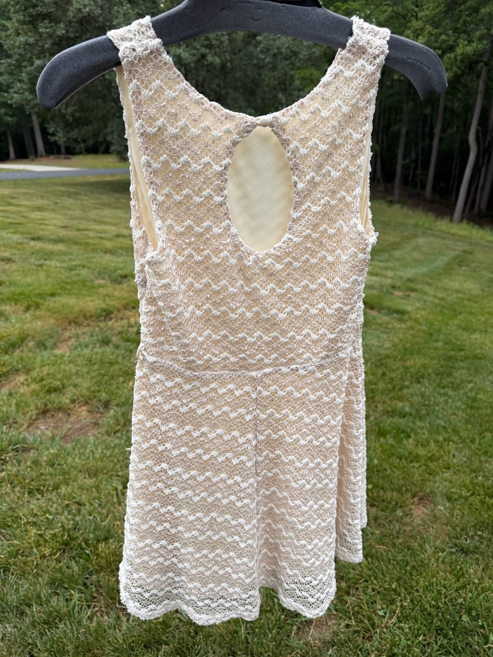 Sans Souci Cream Crochet Lace Fit & Flare Dress Size Large Juniors Boho Romantic - Picture 10 of 10